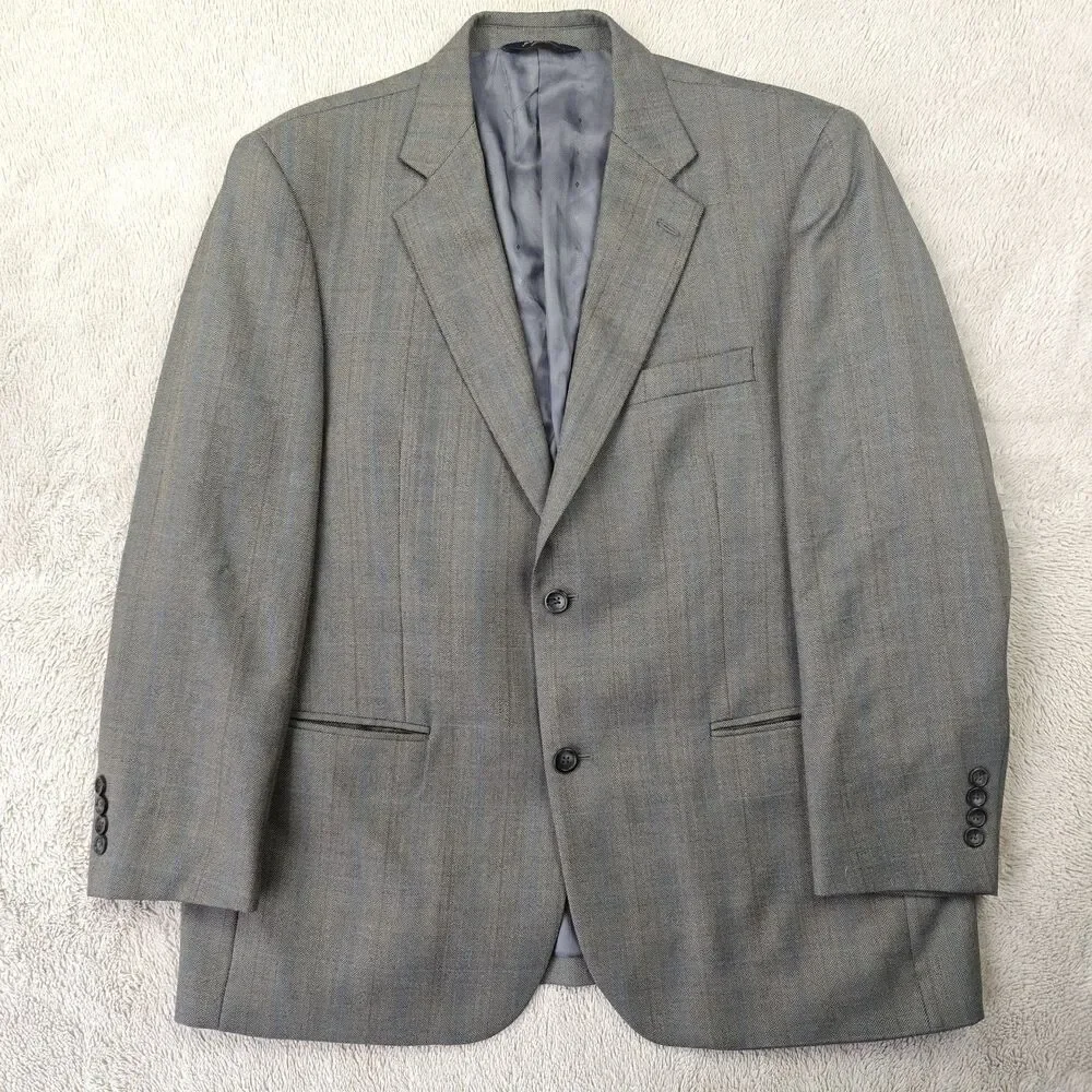 Joseph & Feiss Gold Blazer Men's 42S Grey Herringbone Striped Wool Suit Jacket